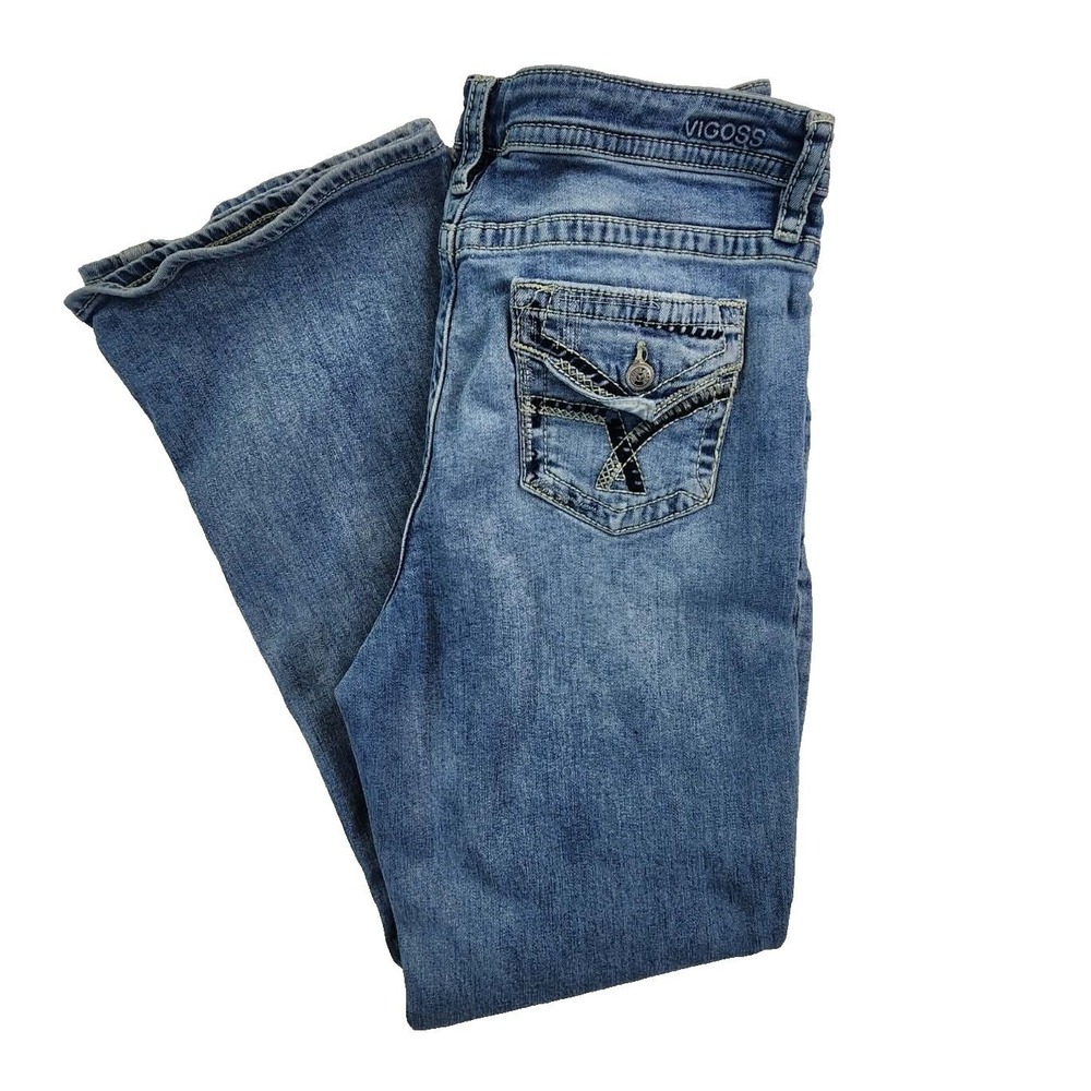 Vigoss‎ Bootcut Blue Women 34x31.5 Embroidered Flap Pocket Denim Jeans